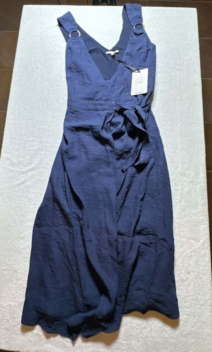 Joh Apparel Navy Blue Wrap Dress Women Sleeveless V-Neck Midi Tie Waist S
